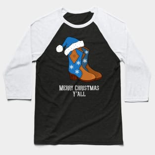 Merry Christmas Y'all Blue Country Cowboy Boots Baseball T-Shirt